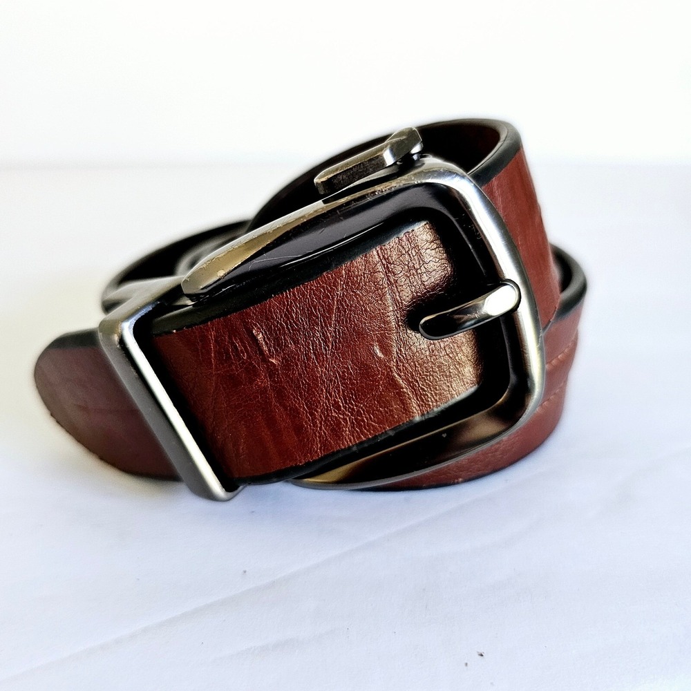 Mens Brown Imitation Leather Ratchet Belt Gunmetal Buckle Size L 38-40 Gorpcore